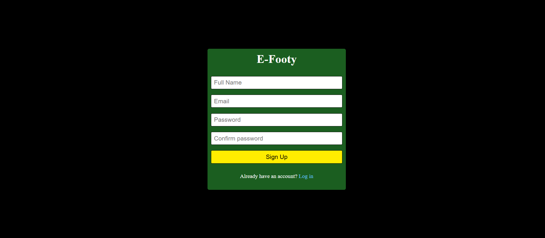 E-footy Signup form
